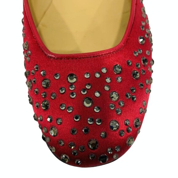 VALENTINO GARAVANI Red Satin Crystal Embellishments Flats EU 37 Bedazzled Ballet - Picture 7 of 11